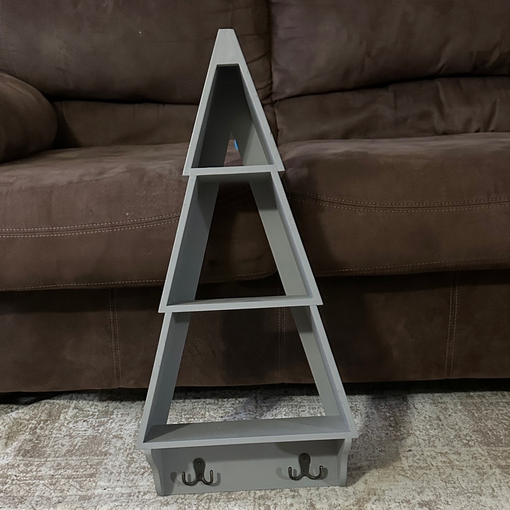 Belk Gray Triangular Display Shelf with Hooks